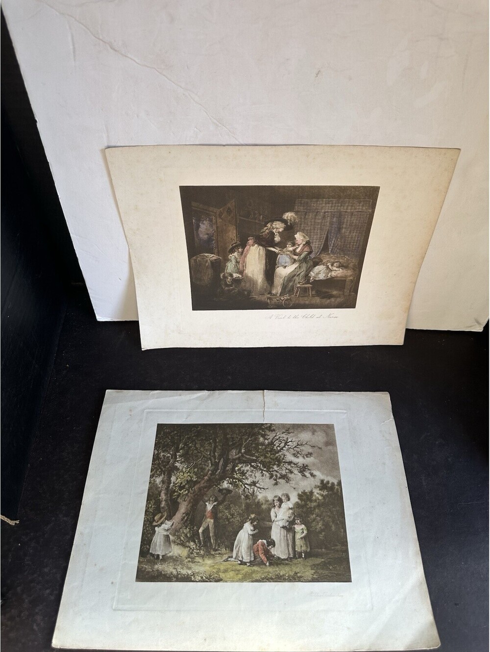 2 William Ward Prints Children Bird-Nesting & A Visit to Child at Nurse 10x13